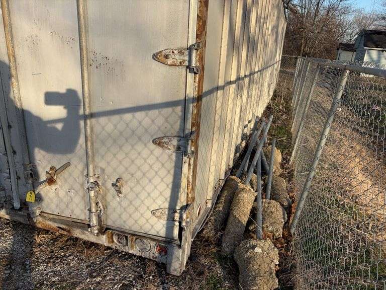 40’ Storage Container, Doors on Rear Only, Floor is in good condition, Roof needs new coating some minor water leakage, rear door is rotted at the bottom, Back Doors do not Latch, Inspect and Load Container at 202 Sieman Street, Sorento, IL. 62086.