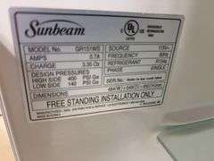 Sunbeam Refrigerator, Model GR151WS, 33 1/2” Tall X 19” wide X 21” Deep, Works as it should,