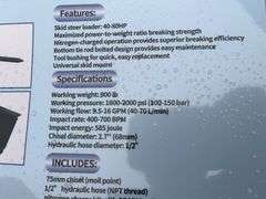 Unused AGT Skid Steer Hydraulic Breaker/Hammer, Model SSHH680, Working Weight, 900lbs, Working Flow 9.5-16 GPM, Impact Rate 400-700 BPM, Chisel Diameter 2.7”, Comes With 2 Chisels