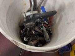 Bucket of Tools,  Caulk Gun, 1/2” Breaker Bar, Screwdrivers, Chalk Box, Razor Blade Scraper, Curve Claw Hammer,