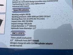 Unused AGT Skid Steer Hydraulic Breaker/Hammer, Model SSHH680, Working Weight, 900lbs, Working Flow 9.5-16 GPM, Impact Rate 400-700 BPM, Chisel Diameter 2.7”, Comes With 2 Chisels