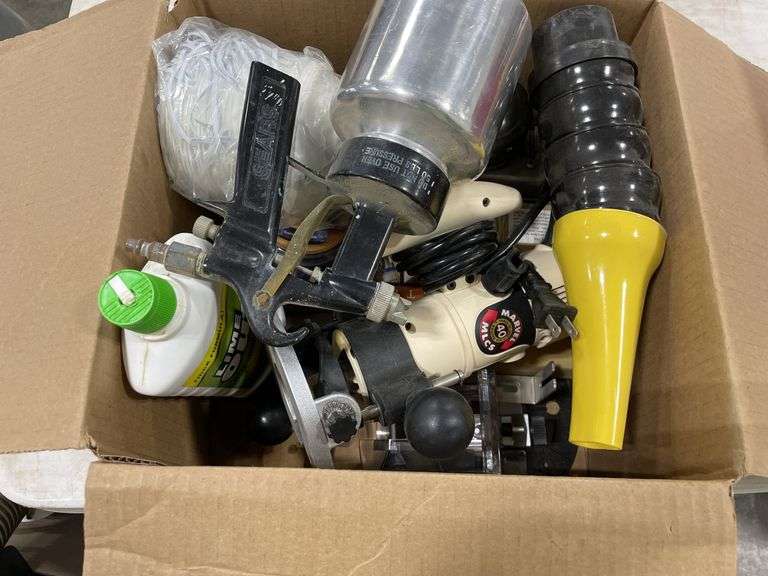 Marvel 40 MLCS Three in One Router Kit, Bench Cookies, sanding belt cleaners, Air operated Craftman Model 875-188270 sheet sander, package of dust masks, air paint sprayer,