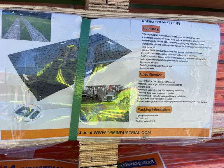 Unused TPM Industrial Ground Protection Mats, TPM-M4FTX7.3’, 4’ WIDE X 7.3’ LONGX .5” THICK, 12 pcs to a skid, diamond plate tread each side,