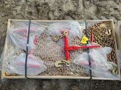 Unused Wuxi 3/8" Chain and Ratchet Binders, 5ea. 3/8" - 1/2" Ratchet Binders 9200lbs,(10) 20ft 3/8" G80 Chains with Hooks on Each End