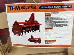 Unused TPM 3-Point Hitch Rotary Tiller 72”, Model TPM-TM180, 40-55HP Tractor, 3.2”-4.8” Depth, 36 Blades, 650Lbs, 540PTO, Adhustable Skid Skies, Powder Coated Finish