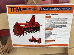 Unused TPM 3-Point Hitch Rotary Tiller 72”, Model TPM-TM180, 40-55HP Tractor, 3.2”-4.8” Depth, 36 Blades, 650Lbs, 540PTO, Adhustable Skid Skies, Powder Coated Finish