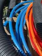 (3) 10’ Long 4” Sticks Of Drain Pipe 2-1/8” Thick and 1- Schedule 40, (2) Totes of Miscellaneous Joints and Elbows For 4” PVC Thin Wall and Schedule 40, Blue Red and Orange Pex Tubing, Partial Roll of 3” and 4” Drain Tile