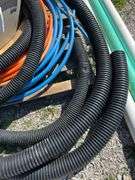 (3) 10’ Long 4” Sticks Of Drain Pipe 2-1/8” Thick and 1- Schedule 40, (2) Totes of Miscellaneous Joints and Elbows For 4” PVC Thin Wall and Schedule 40, Blue Red and Orange Pex Tubing, Partial Roll of 3” and 4” Drain Tile