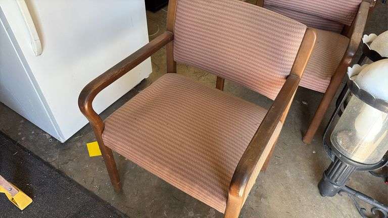(4) Upholstered Waiting Room Chairs,  wood legs and arms