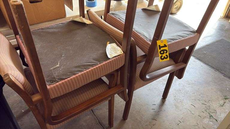 (4) Upholstered Waiting Room Chairs,  wood legs and arms