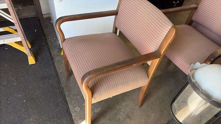 (4) Upholstered Waiting Room Chairs,  wood legs and arms