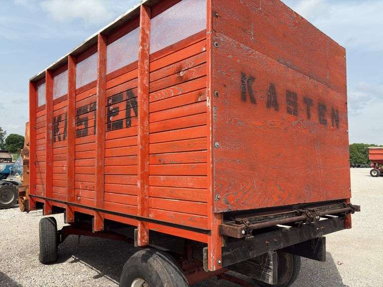 Kasten Silage Wagon, 14’ long x 7’ wide x 80” tall, 540 pto, auger unloading, auger dia is 16”, tires hold air, tread is in fair condition, open top,