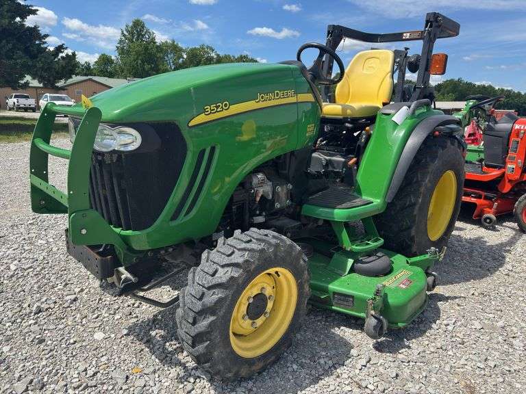 2011 John Deere 3520 Lawn/ Garden Tractor, 4 Wheel Drive, HydroStatic Drive, 72” Drive Over Mower Deck, 3 Point Quick Hitch, PTO, ROPS, Plumbed For A Front Loader, Joy Stick Controller, Good Industrial Tires, Bright Paint ,Good Seat, 516 Verified Hours, Starts And Runs,Seller Mike Halford 618 267-4010