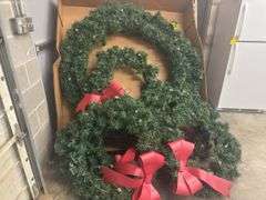 Christmas Wreaths, (1) 60” Diameter Lighted, (5) 32” Lighted, All Lights Work.