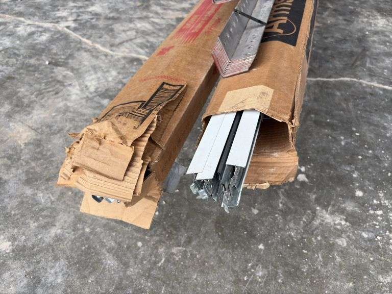 Drywall Cart, Armstrong Drop Ceiling Grid, (2) partial boxes of 12’ main grid, (3) boxes of 2 Tees, 1 1/2 boxes of 4’ tees, white, (12) 2”x2”x10’ galvanized angle