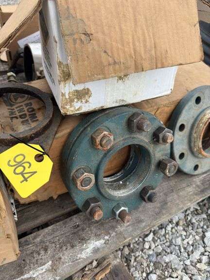 Pallet Of Fasteners, Cast Iron Flanges, Pipe Repair Clamps and More