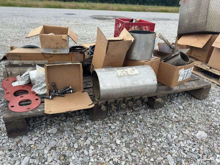 Pallet Of Fasteners, Cast Iron Flanges, Pipe Repair Clamps and More