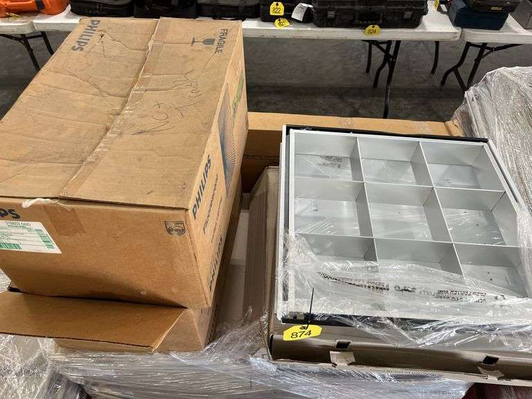 (12+-) 2’x2’ Drop Ceiling Lights, (40+-) Fluorescent Bulbs For Above Light Fixtures, (4) 1’x4’ Drop Ceiling Light