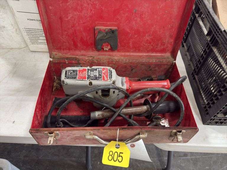 Milwaukee Heavy Duty Hole Hawg, 1 1/8” & 2” wood bits, does run, metal case