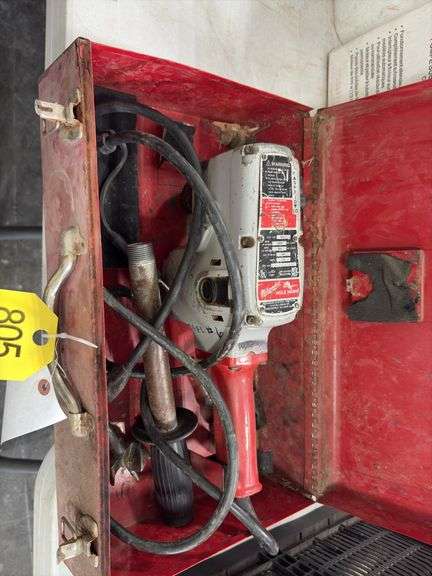 Milwaukee Heavy Duty Hole Hawg, 1 1/8” & 2” wood bits, does run, metal case