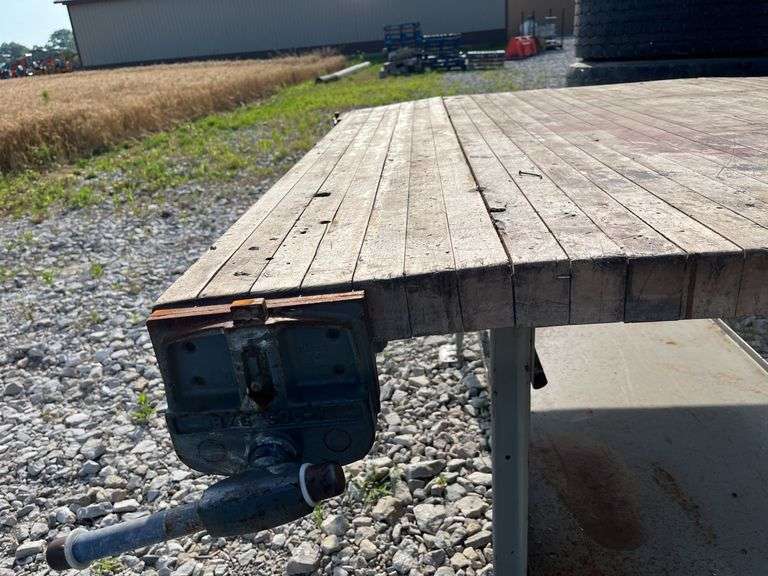 Workbench with (3) Wood Working Vises, Workbench Measures 64” x 55”, Steel Legs and Base Frame, Workbench Leans On One End