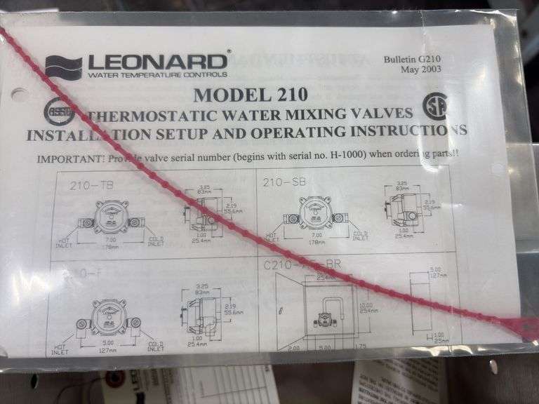 Leonard Model 210 Thermostatic Water Mixing Valve,new in the box