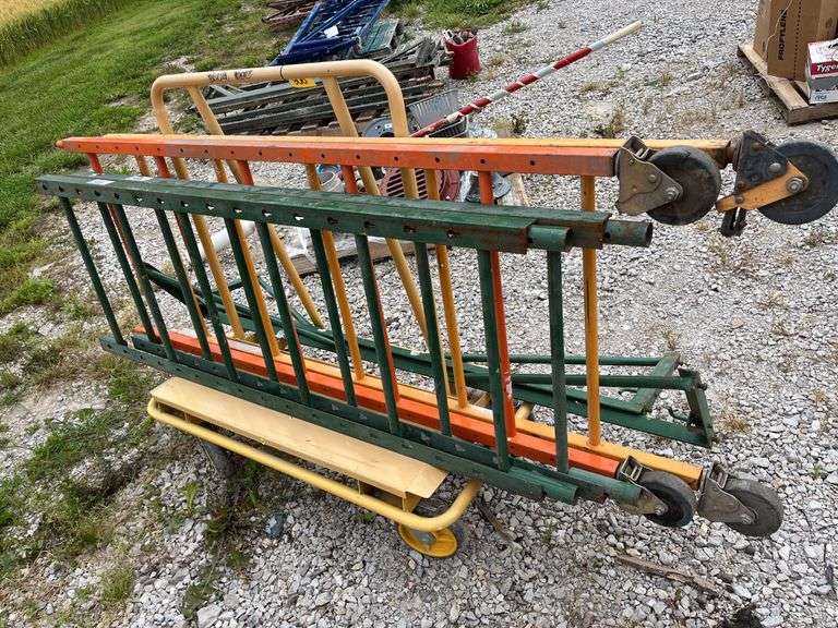 6’ Scaffolding by 24” Wide with One Set of Braces and (2) Different 6’ Uprights 29” Wide With Wheels, Included Is. A Drywall Cart