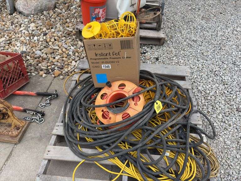 (1) Light Stringer Cord; (4) 50’ ext cord; (1) Heavy Duty MSHA 10awg 3/c extension cord, box of light bulb guards,