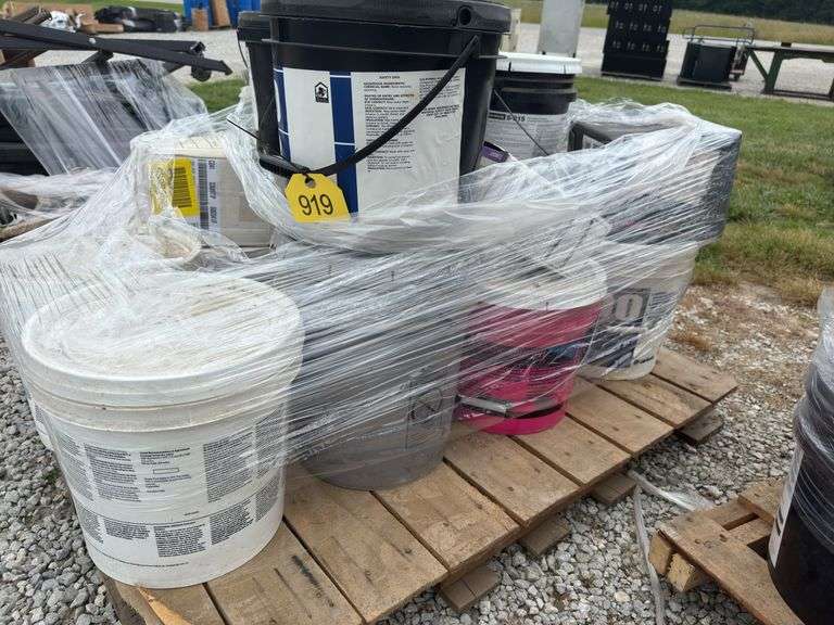 5 Gallon Buckets of Adhesive, (13) Buckets Of Floor Adhesive, One 6X8” Cove Base Floor Tile (24 Pieces, (2) Boxes 8X8” Ceramic Tile,  One  Box Non Sanded Grout , One Box Of Ceramic Tile