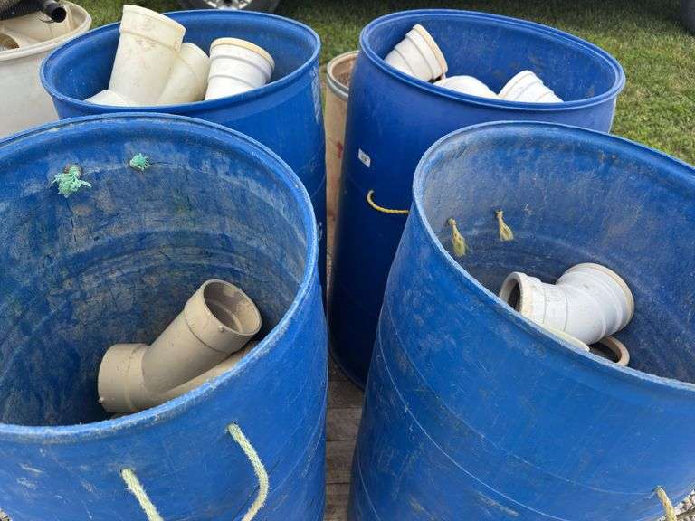 (4) Plastic Barrels Of 3” & 4” PVC Fittings.