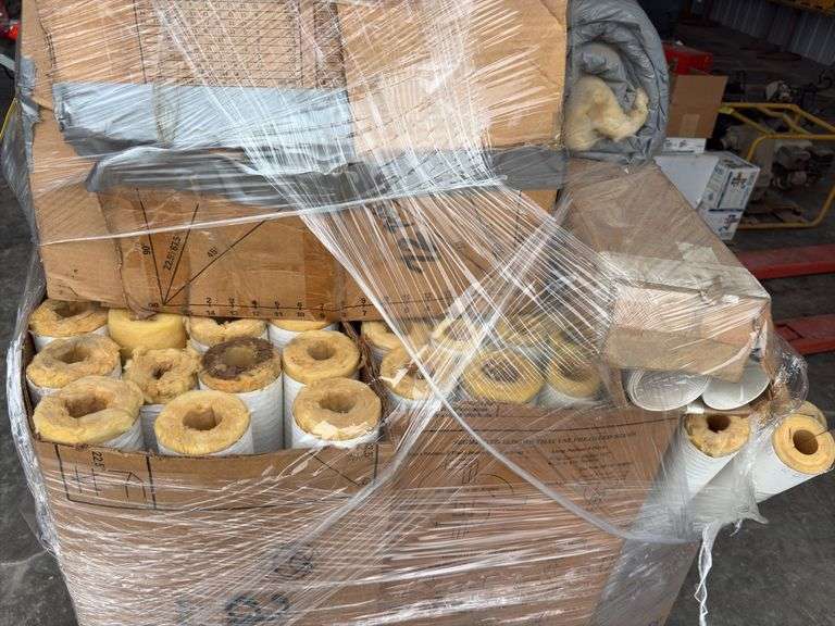 Pallet of Fiberglass Pipe Insulation, various sizes,