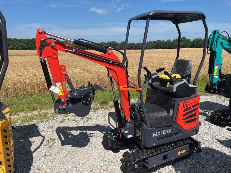 Unused MX15RX Mini Excavator, RATO, 15 HP Gas Engine, Pilot Control System, 7” Tracks, Auxiliary Hydraulics On Boom, Adjustable Mechanical Thumb, Light On Boom, 35.5” Dozer Blade, Back Hatch Opens For Easy Access to Engine, Canopy, 16” Bucket, 3 Replaceable Teeth