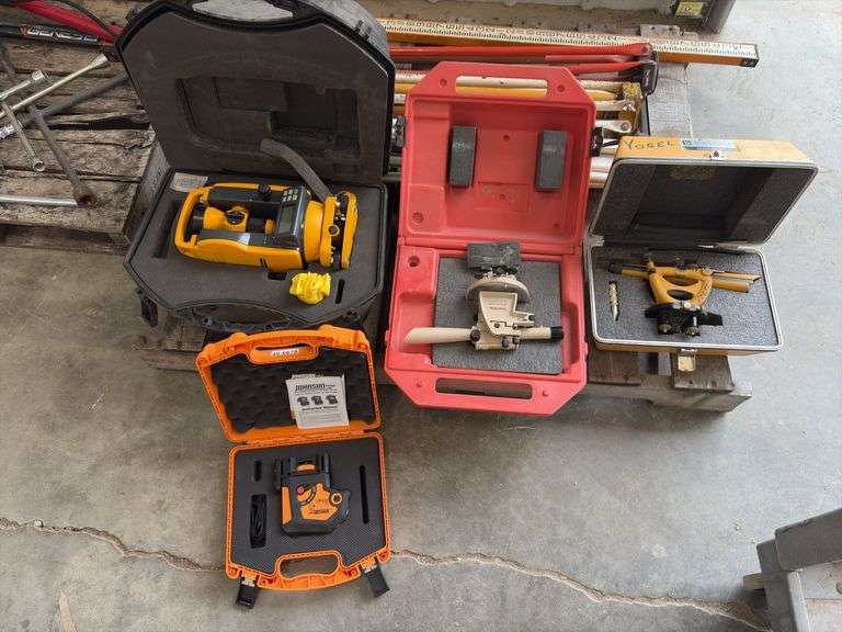 CST/berger Digital Transit/Theodolite Instrument model DGT10; David White Transit Meridian LT6-900;  Berger Instruments Transit model 200B; Johnson Self Leveling Two,Three or % beam Laser Dot; (3) Tri pod legs, Berger Instruments leveling rod  model 28