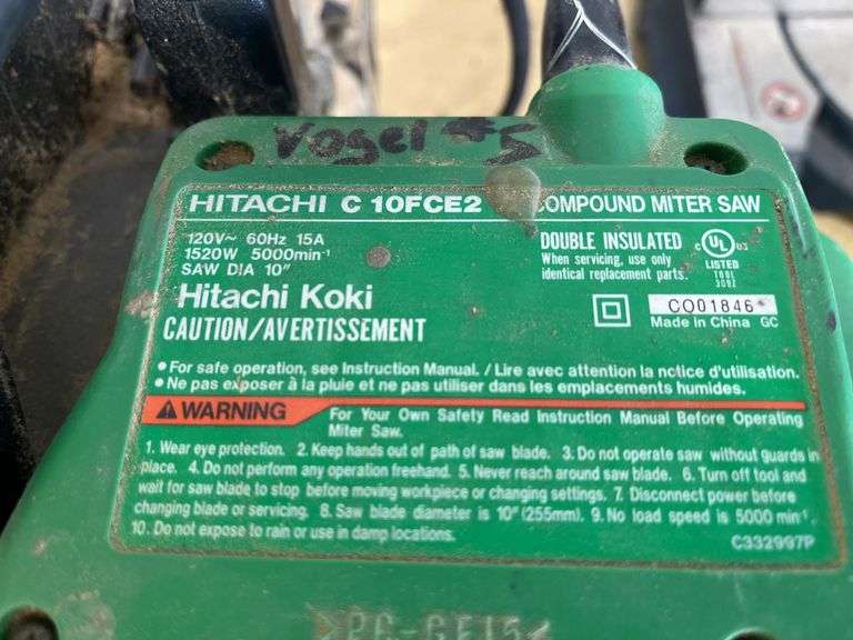 Hitachi 10” Compound Miter Saw, Model C 10FCE2, 120V 15Amp, Saw Works And Runs As It Should