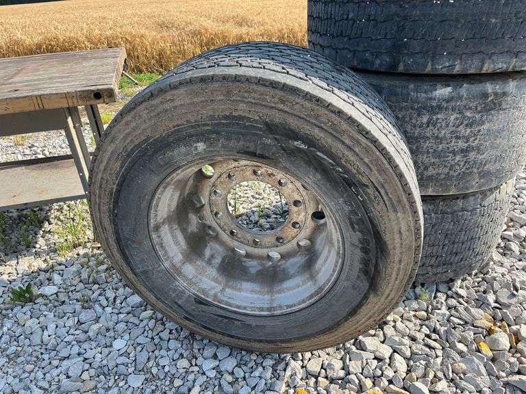 (4) Super Singles, Michelin X One XDN2, 445/50R22.5, Approx 25% Tread, With Rims