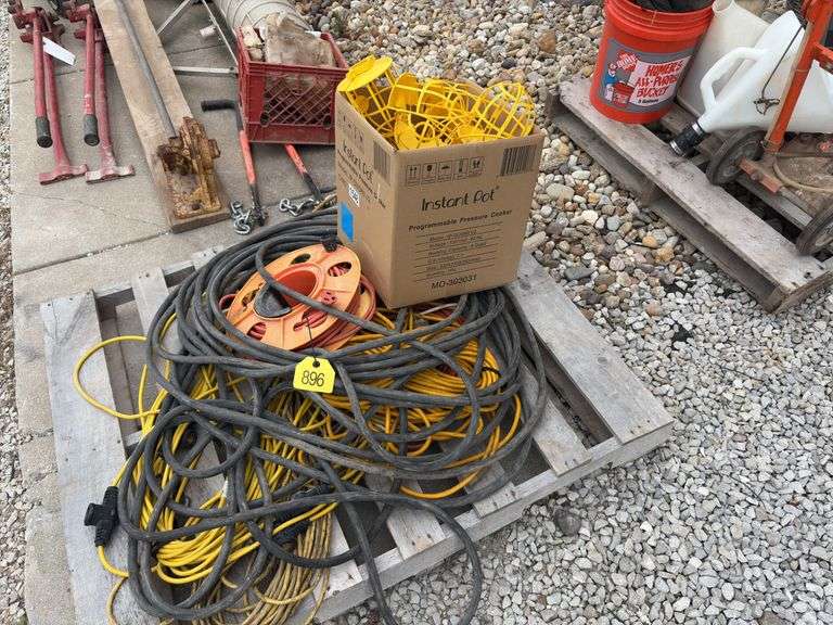 (1) Light Stringer Cord; (4) 50’ ext cord; (1) Heavy Duty MSHA 10awg 3/c extension cord, box of light bulb guards,