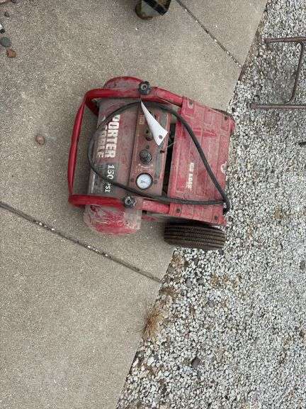 Porter Cable 150psi Air Compressor on wheels, 2 hose connections, does run, no air hose with it,