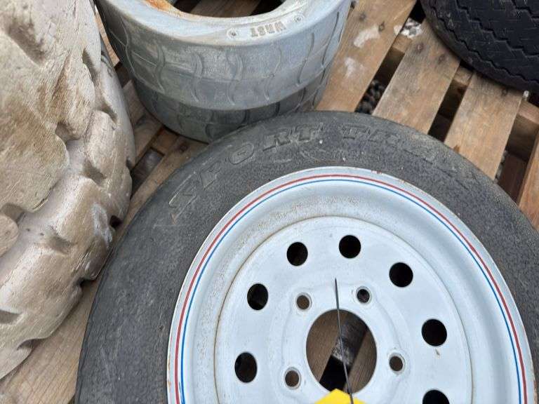Various Tires, Solid And Pneumatic, (4) 6.50 -106.50-10 Solid (No Rim), 4.80-12 W/Rim, 18X 8.5 Golf Cart Tires.