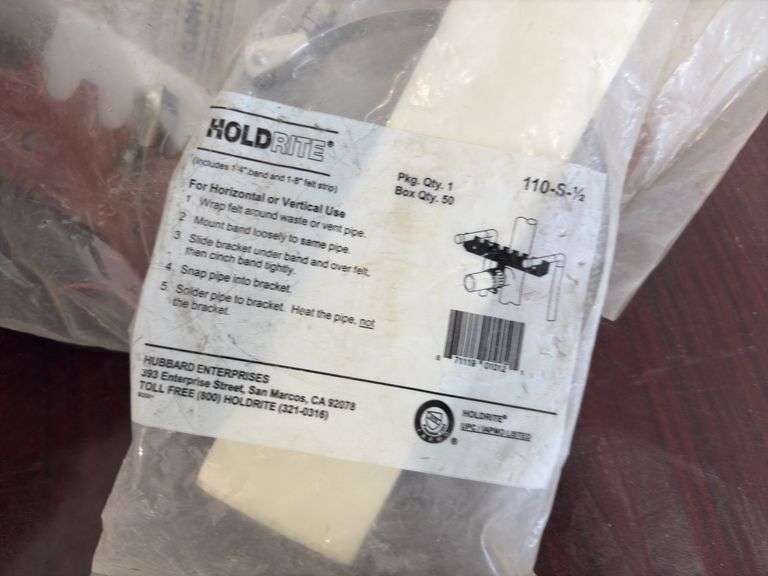 Plumbing Pipe Attachments; Holdrite 110-S-1/2’’, 1” pvc sleeves for metal studs, Single nail clamps for 3/4” pipe, 1” stud bushings, copper flange pipe supports, adjustable slide pipe supports for wood or metal studs,