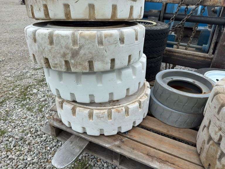 Various Tires, Solid And Pneumatic, (4) 6.50 -106.50-10 Solid (No Rim), 4.80-12 W/Rim, 18X 8.5 Golf Cart Tires.