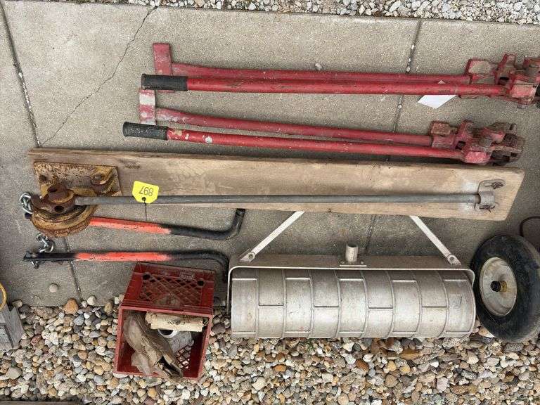 (2) Manual Rebar Cutters; (1) Rebar Bender; (2) Trailer sway bars; Aluminum Brick Template Roller for Concrete, no handles;
