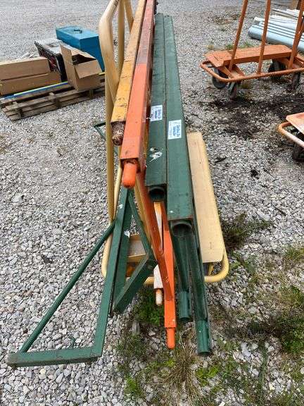 6’ Scaffolding by 24” Wide with One Set of Braces and (2) Different 6’ Uprights 29” Wide With Wheels, Included Is. A Drywall Cart