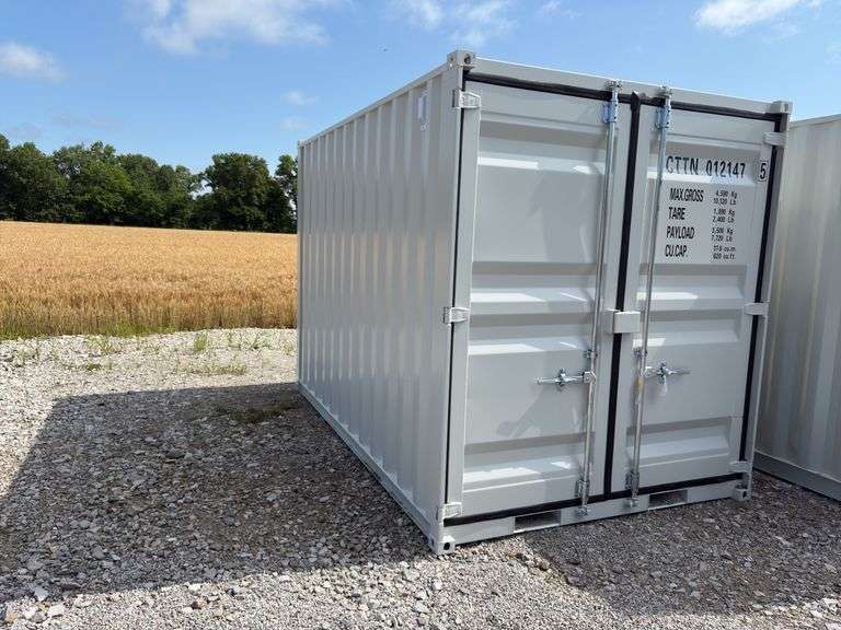 MMS 12’ container, measures 12’ long x 7’-3 1/2” wide x 8’-3” tall, swinging rear doors, Side walk door, sliding window, keyed lock on walk door, wood floor, container # CTTN 012147, scratches on wood floor