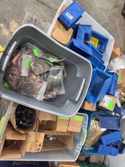 Pipe Hangers, various sizes, copper, galvanized, cast split ring hangers, plastic storage compartments, unistrut pipe clamps,