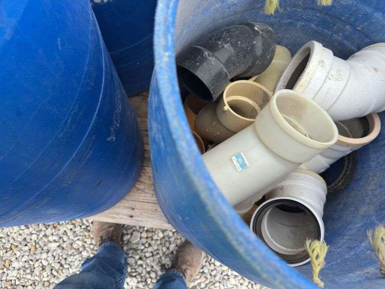 (4) Plastic Barrels Of 3” & 4” PVC Fittings.