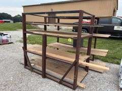 (2) Metal Racks 76” long x 40” wide x 72” tall, plywood on shelves, metal 7 drawer cabinet 131/2” wide x 14” deep x 18” tall