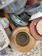 Pallet of Floor Drains, Round and Square, Plastic, Aluminum, Metal