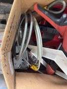 Pallet of various ABS Fittings, plastic tote of gas line, flexible stranded water supply line, Hilti Epoxy Caulk gun,