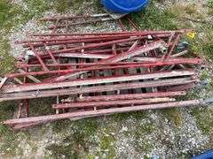 1.5 Set of Red Scaffolding, 6’ Tall x 29” Wide, 3 Cross Braces with more Braces