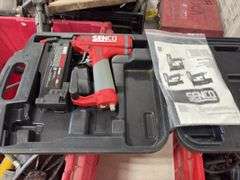 Senco Finish Pro 23LXP Air Brad Nailer: Cordless Dewalt 18 volt Grinder, no Battery or charger; Toolshop 3/8’’ electric drill, does run; Performax 3/8’’ Angle Drill, does run; Makita 4’’ grinder GA4030; 1 gallon Proform Lite Drywall mud;